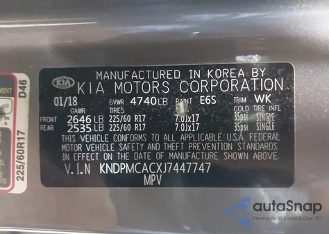 2018 Kia Sportage Lx from USA, damaged, VIN KNDPMCACXJ7447747